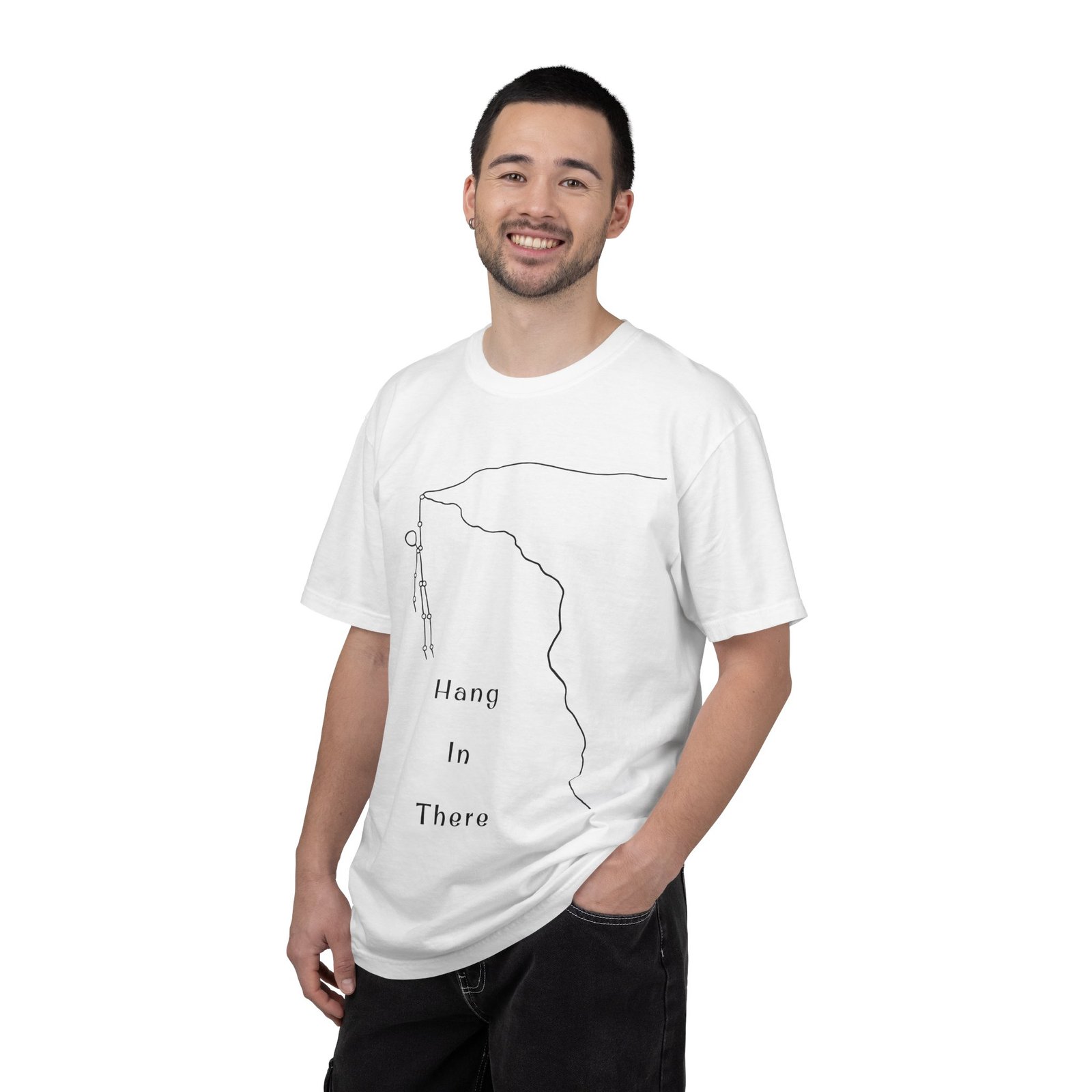 Hang In There line art Cliffhanger T-shirt | Minimalist Motivational Tee - Image 45