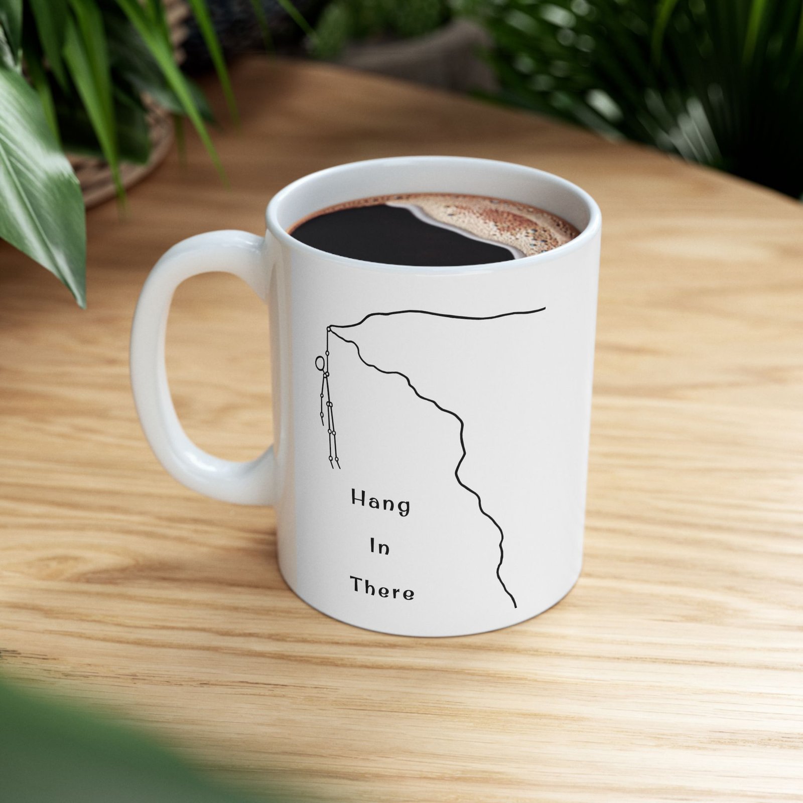 Hang In There Coffee Mug — Minimal Line Art Ceramic Mug (11oz, 15oz)