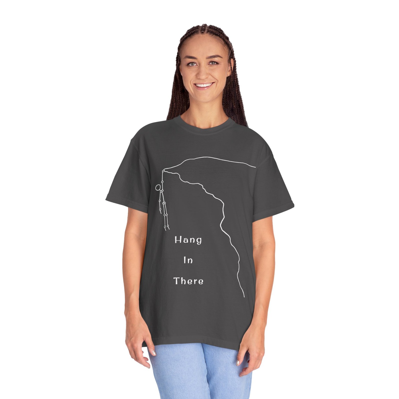 Hang In There line art Cliffhanger T-shirt | Minimalist Motivational Tee - Image 29